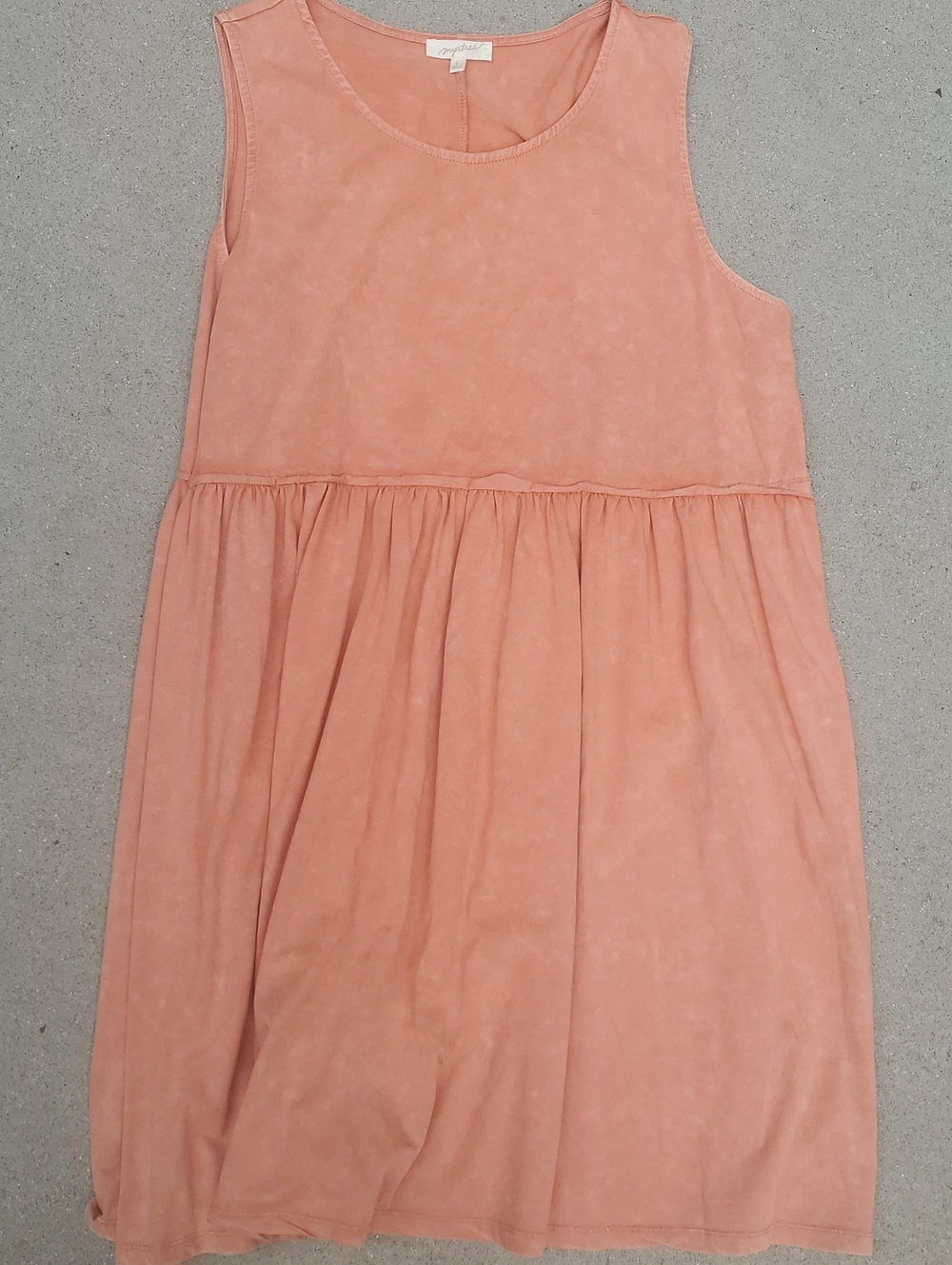 Mystree Peach Sleeveless Gathered Casual Dress Size Large Very Soft Cotton